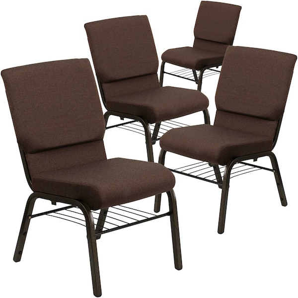 Flash Furniture 18.5"W Brown Fabric Church Chair w/ Book Rack, 4PK 4-XU-CH-60096-BN-BAS-GG - main